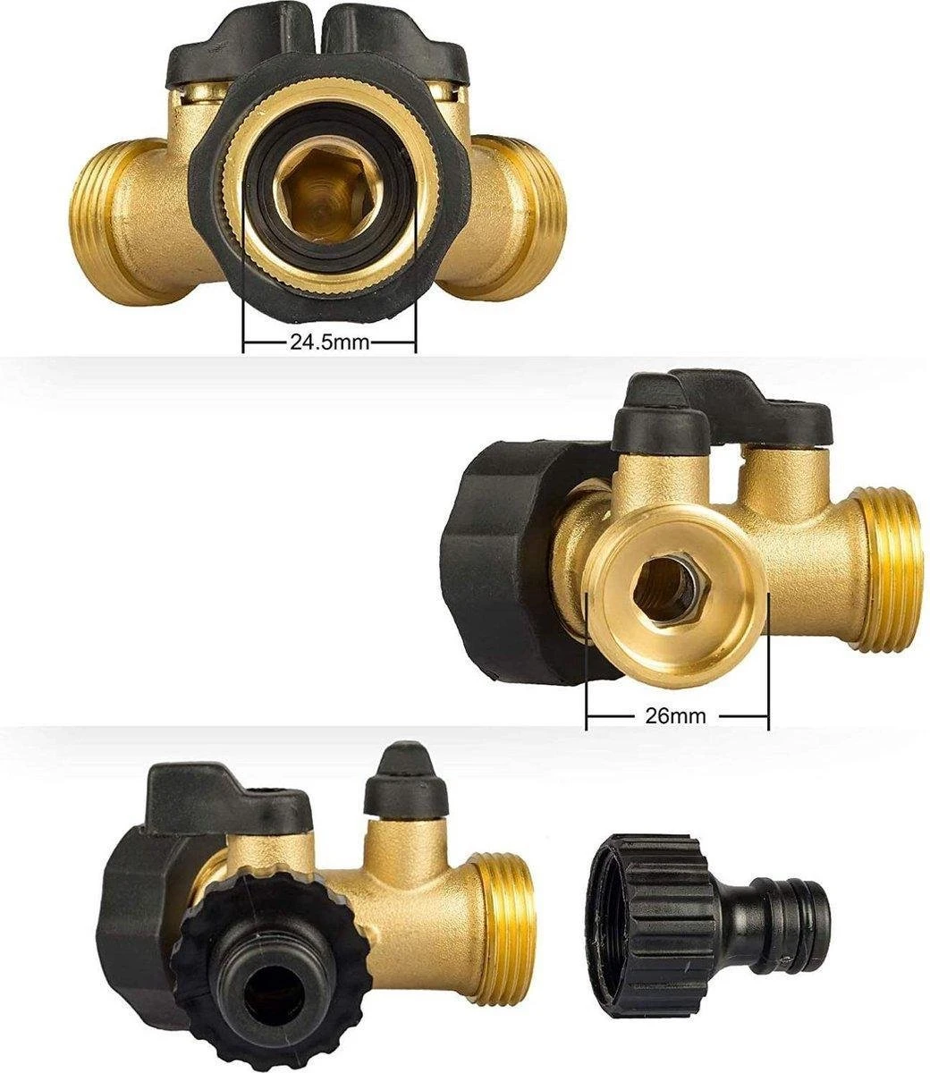 Merkloos Y Stuk Kraan - Kraan Splitter - Waterverdeler - Buitenkraan - Waterverdeler 2 Weg – Messing 2 Merkloos Y Stuk Kraan - Kraan Splitter - Waterverdeler - Buitenkraan - Waterverdeler 2 Weg – Messing - Image 2