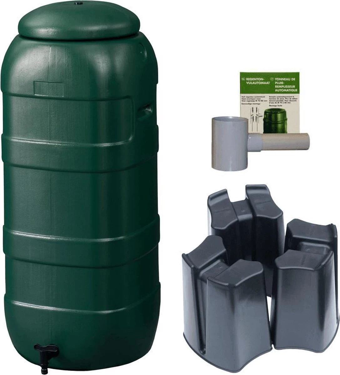 Regenton Rainsaver - Groen 100 L + Voet + Vulautomaat 1 Regenton Rainsaver - Groen 100 L + Voet + Vulautomaat