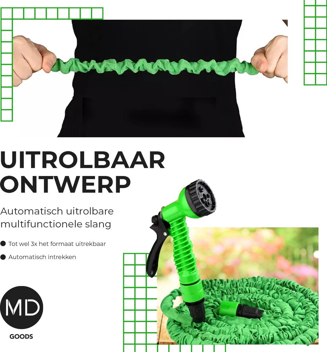 Uitrekbare Tuinslang Tot 15 Meter Van MD-goods ® - Tuinsproeier - Tuin Besproeien - Waterslang - Sproeikop - Groen - Flexibel Elastisch 5 Uitrekbare Tuinslang Tot 15 Meter Van MD-goods ® - Tuinsproeier - Tuin Besproeien - Waterslang - Sproeikop - Groen - Flexibel Elastisch - Image 5