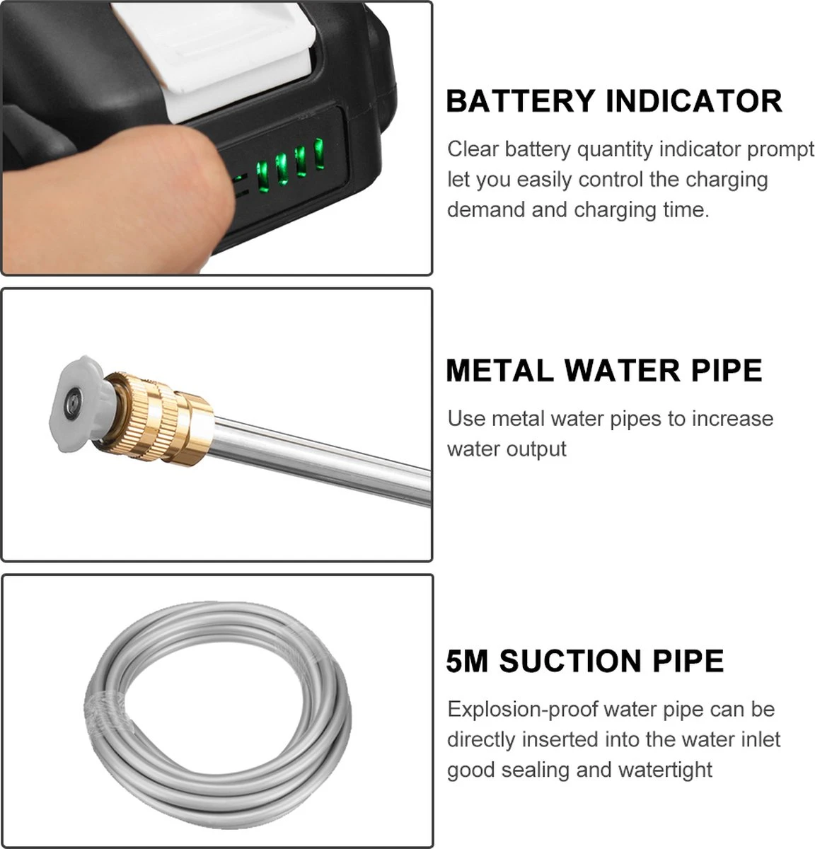 Merkloos Elektrische Accu-Hogedrukreiniger - 1.2mpa - Multifunctioneel Mondstuk - Draagbaar Oplaadbaar Snoerloos - Reinigingsspuitpistool - Met Rijke Accessoires - Voor Auto, Tuin, Terras, Raam - Zwart 9 Merkloos Elektrische Accu-Hogedrukreiniger - 1.2mpa - Multifunctioneel Mondstuk - Draagbaar Oplaadbaar Snoerloos - Reinigingsspuitpistool - Met Rijke Accessoires - Voor Auto, Tuin, Terras, Raam - Zwart - Image 9