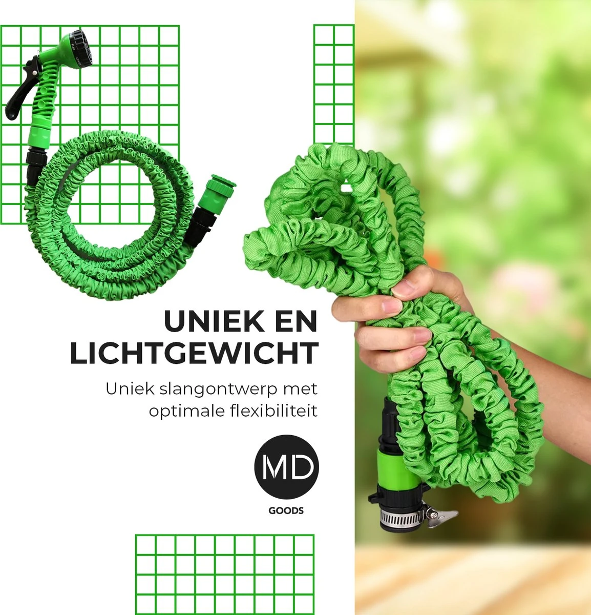 Uitrekbare Tuinslang Tot 15 Meter Van MD-goods ® - Tuinsproeier - Tuin Besproeien - Waterslang - Sproeikop - Groen - Flexibel Elastisch 7 Uitrekbare Tuinslang Tot 15 Meter Van MD-goods ® - Tuinsproeier - Tuin Besproeien - Waterslang - Sproeikop - Groen - Flexibel Elastisch - Image 7