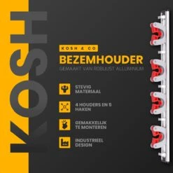 Merkloos Stevige Bezemhouder - Aluminium - Ophangsysteem Bezem - 5 Haken & 4 Houders - Gereedschaphouder - Opbergsysteem -Tuin Tools Verkoop 1198x1200 1