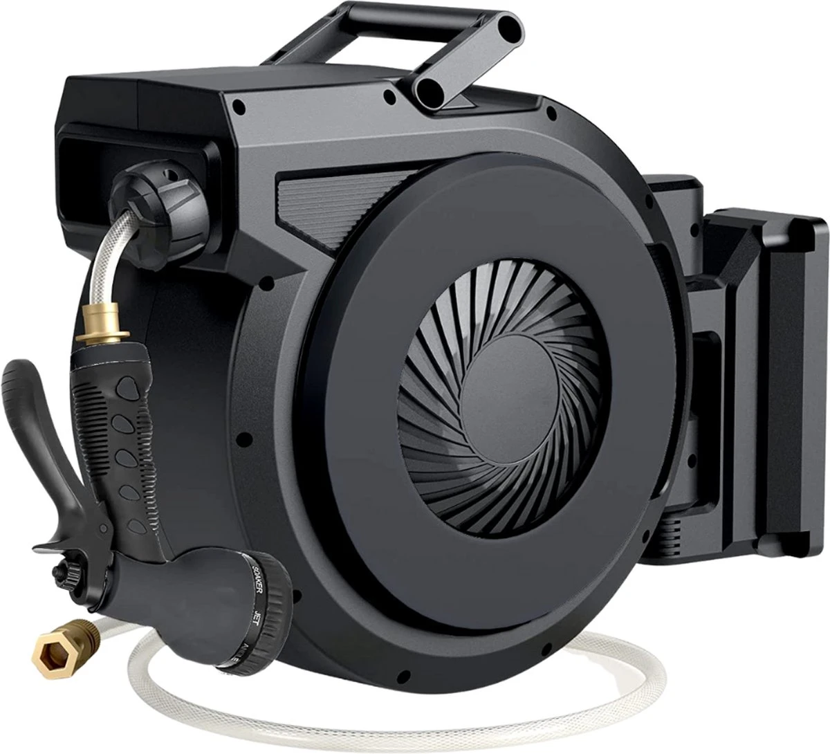 Buxibo - Wandslangenbox 20 Meter + 2 Meter - Tuinslang Met Haspel - 9 Sproei Standen - Slangenhouder 180° Draaibaar - Tuinslanghaspel Zwart+ Gratis Sproeier - Zwart 1 Buxibo - Wandslangenbox 20 Meter + 2 Meter - Tuinslang Met Haspel - 9 Sproei Standen - Slangenhouder 180° Draaibaar - Tuinslanghaspel Zwart+ Gratis Sproeier - Zwart