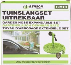 Benson - Tuinslang - Fexibel - 10 Meter - Tuinslang Met Koppeling - Spuitpistool - Groen -Tuin Tools Verkoop 1200x1105 1