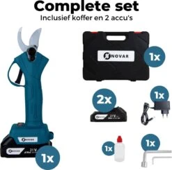 NovarGarden® Elektrische Snoeischaar NG1 - 2x Accu - Elektrisch - Takkenschaar - Op Batterij - 28mm -Tuin Tools Verkoop 1200x1189