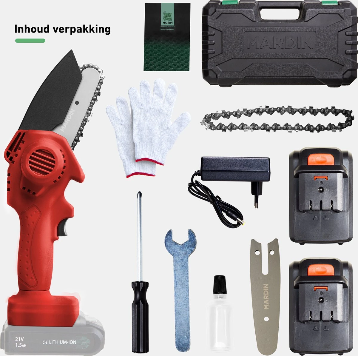 Mardin Mini Kettingzaag - Snoeizaag - Kettingzaag - Kettingzaag Electrisch Met 2 Accu - Inclusief Koffer - 1 Extra Accu - Rood 8 Mardin Mini Kettingzaag - Snoeizaag - Kettingzaag - Kettingzaag Electrisch Met 2 Accu - Inclusief Koffer - 1 Extra Accu - Rood - Image 8