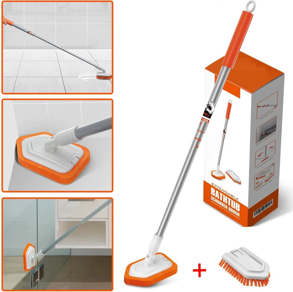 Merkloos Vloerschrobber - Bad Tegel Borstel Scrubber - Met 107cm Verstelbaar Lange - Voor Reiniging Badkamer Keuken Keramische Tegel - Oranje -Moederdag Cadeautje 2 Merkloos Vloerschrobber - Bad Tegel Borstel Scrubber - Met 107cm Verstelbaar Lange - Voor Reiniging Badkamer Keuken Keramische Tegel - Oranje -Moederdag Cadeautje - Image 2