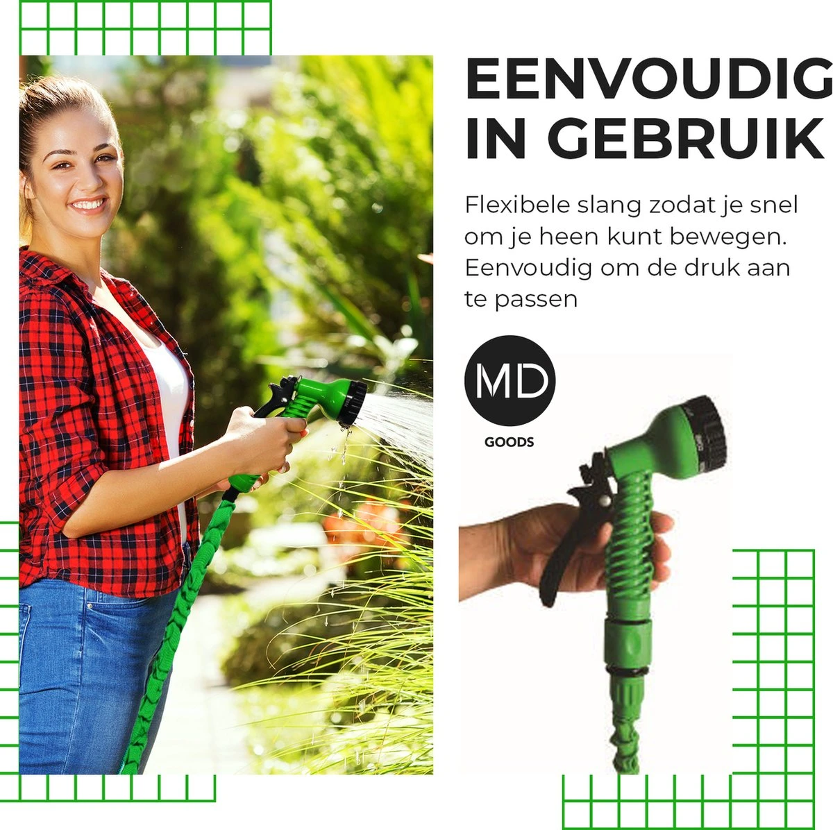 Uitrekbare Tuinslang Tot 15 Meter Van MD-goods ® - Tuinsproeier - Tuin Besproeien - Waterslang - Sproeikop - Groen - Flexibel Elastisch 6 Uitrekbare Tuinslang Tot 15 Meter Van MD-goods ® - Tuinsproeier - Tuin Besproeien - Waterslang - Sproeikop - Groen - Flexibel Elastisch - Image 6
