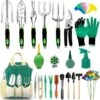 Tuinierset 51 Delig Met Gereedschapsmand - Inclusief Tuinschaar, Handschep, Handhark, Plantenspuit, Haakvormige Voegenkrabber, Bloemenschepje, Bloemenschaar, Grasschaar En Heggenschaar