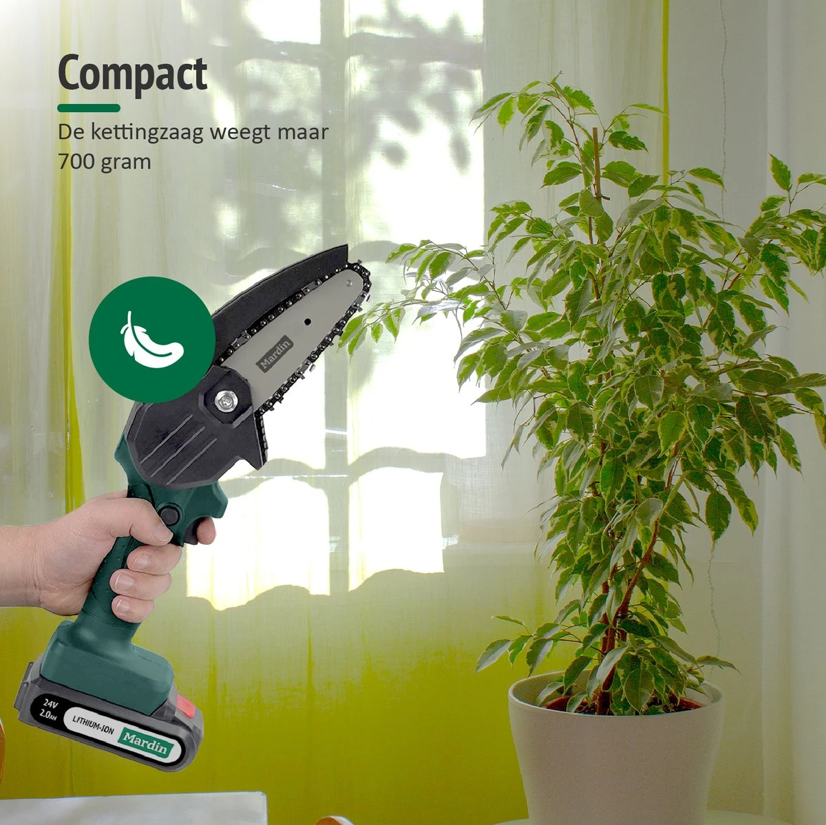 Mardin Mini Kettingzaag - Snoeizaag - Kettingzaag - Kettingzaag Electrisch Met 2 Accu - Inclusief Koffer - 1 Extra Accu - Groen 4 Mardin Mini Kettingzaag - Snoeizaag - Kettingzaag - Kettingzaag Electrisch Met 2 Accu - Inclusief Koffer - 1 Extra Accu - Groen - Image 4
