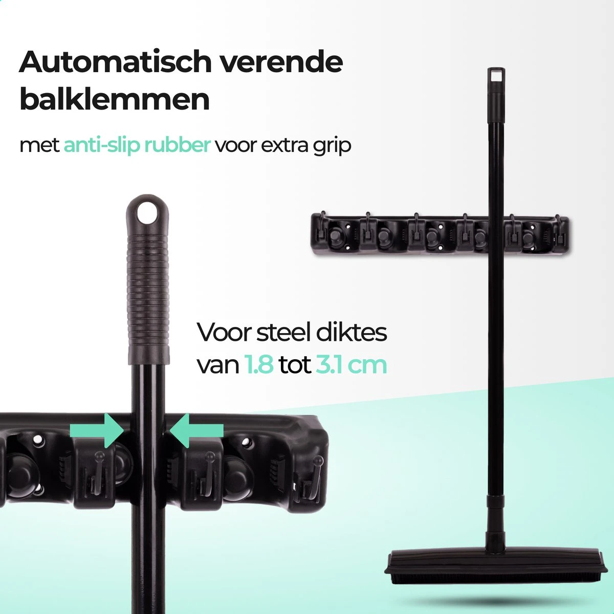 CLEANLY® Bezemhouder - Ophangsysteem Voor Tuingereedschap - Bezem Ophangsysteem - Gereedschapshouder Met Ophanghaken - ABS 6 CLEANLY® Bezemhouder - Ophangsysteem Voor Tuingereedschap - Bezem Ophangsysteem - Gereedschapshouder Met Ophanghaken - ABS - Image 6