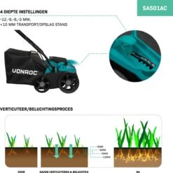 VONROC Elektrische Verticuteermachine - Gazonbeluchter – 1300W – Maaibreedte 320 Mm – 4 Dieptestanden (12/9/6/3 Mm) – Incl. 35L. Opvangbak -Tuin Tools Verkoop 1200x1200 272
