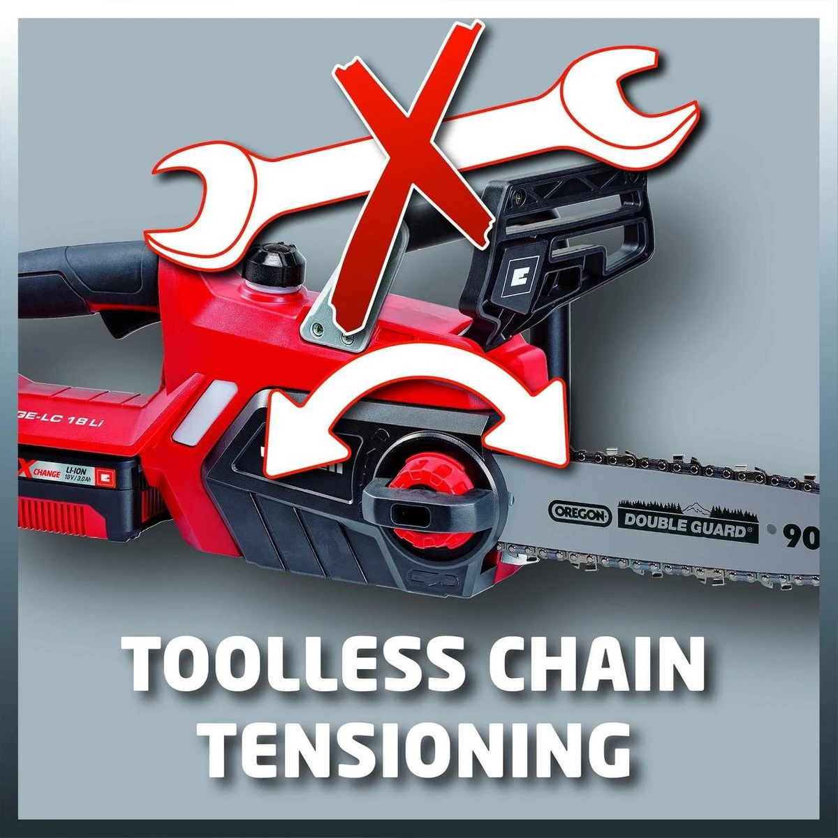 Einhell Accu Kettingzaag GE-LC 18 Li Kit (1x3,0Ah) Power X-Change (Li-Ion - 18 V - 25 Cm Zwaardlengte - 23 Cm Snijlengte - Terugslagbescherming - Kettingvangbout - Incl. 3,0 Ah Accu En Lader) 12 Einhell Accu Kettingzaag GE-LC 18 Li Kit (1x3,0Ah) Power X-Change (Li-Ion - 18 V - 25 Cm Zwaardlengte - 23 Cm Snijlengte - Terugslagbescherming - Kettingvangbout - Incl. 3,0 Ah Accu En Lader) - Image 12