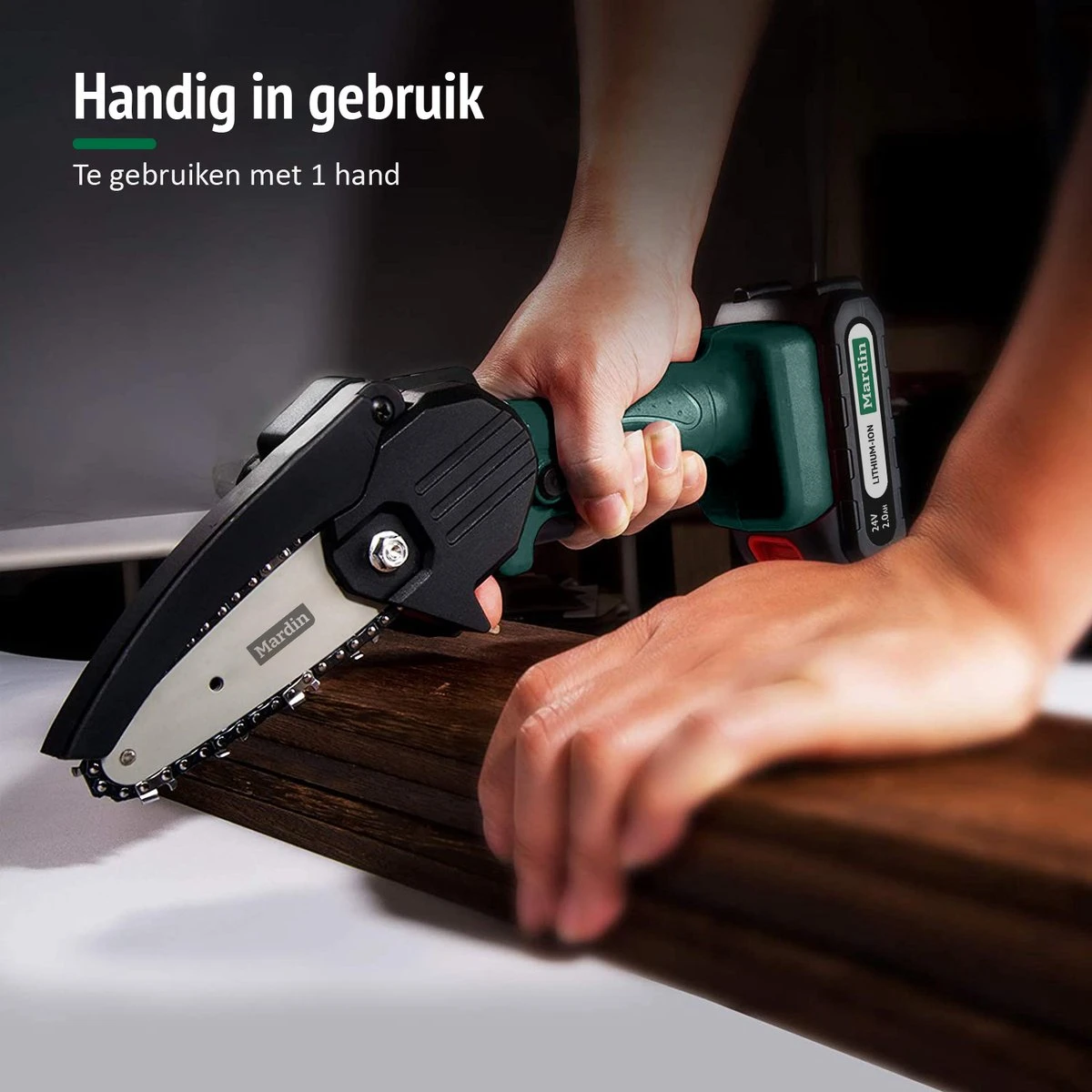 Mardin Mini Kettingzaag - Snoeizaag - Kettingzaag - Kettingzaag Electrisch Met 2 Accu - Inclusief Koffer - 1 Extra Accu - Groen 2 Mardin Mini Kettingzaag - Snoeizaag - Kettingzaag - Kettingzaag Electrisch Met 2 Accu - Inclusief Koffer - 1 Extra Accu - Groen - Image 2