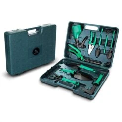 Tuinierset 10 Delig Met Complete Gereedschapskoffer Set Inclusief Tuinschaar, Handschep, Handhark, Plantenspuit, Haakvormige Voegenkrabber, Bloemenschepje, Bloemenschaar, Grasschaar En Heggenschaar