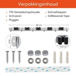 TTD Premium XXL Bezemhouder En Gereedschapsrek - Opslag Van Gereedschap - Opslag Van Schoonmaakspullen - Tuingereedschap - Klussen - RVS - Zwart -Tuin Tools Verkoop 1200x1200 849