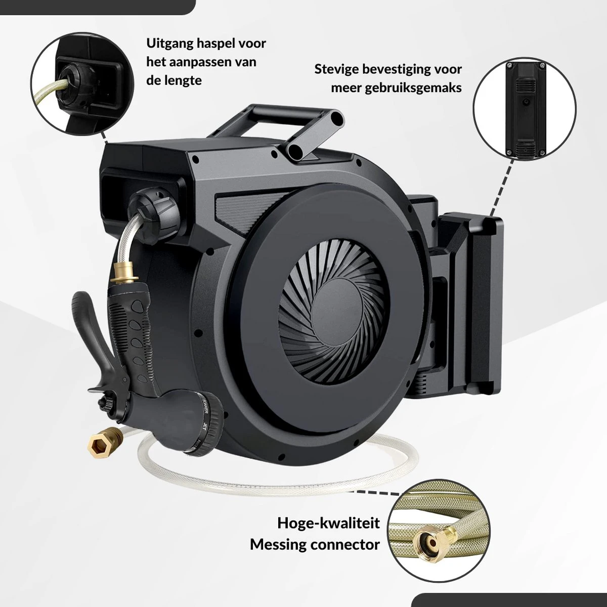 Buxibo - Wandslangenbox 20 Meter + 2 Meter - Tuinslang Met Haspel - 9 Sproei Standen - Slangenhouder 180° Draaibaar - Tuinslanghaspel Zwart+ Gratis Sproeier - Zwart 12 Buxibo - Wandslangenbox 20 Meter + 2 Meter - Tuinslang Met Haspel - 9 Sproei Standen - Slangenhouder 180° Draaibaar - Tuinslanghaspel Zwart+ Gratis Sproeier - Zwart - Image 12