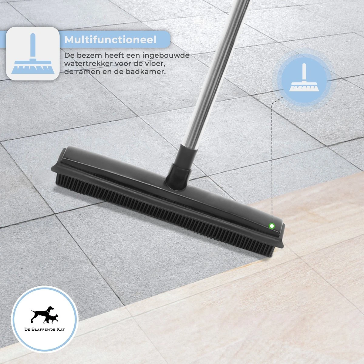 2 In 1 Rubberen Bezem – Bezem Binnen & Buiten – Vloerwisser Met Steel - Met Huisdierhaar Verwijderaar - Vloertrekker – Veger - Extra Lang 160cm 4 2 In 1 Rubberen Bezem – Bezem Binnen & Buiten – Vloerwisser Met Steel - Met Huisdierhaar Verwijderaar - Vloertrekker – Veger - Extra Lang 160cm - Image 4