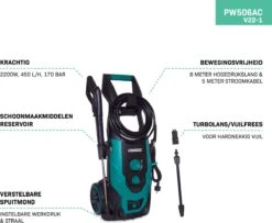 VONROC Hogedrukreiniger V22-1 2200W – 170 Bar – 450 L/h – Incl. 8m Slang, Reinigingsmiddelen Tank, Spuitstukken En Accessoires -Tuin Tools Verkoop 1200x986