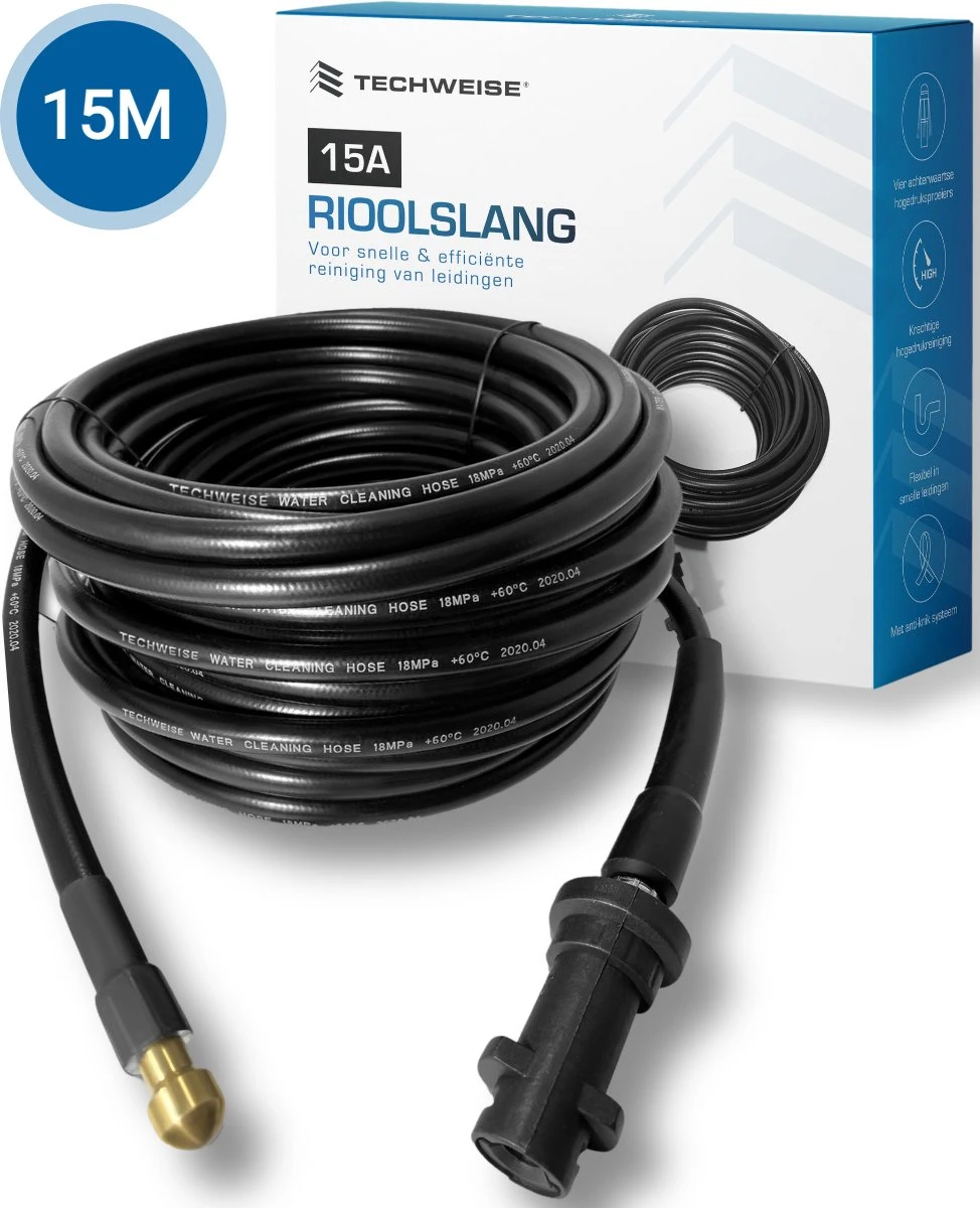 Techweise - Rioolslang Voor Kärcher K2 T/m K7 - 15M - Met 4 Achterwaartse Hogedruksproeiers 1 Techweise - Rioolslang Voor Kärcher K2 T/m K7 - 15M - Met 4 Achterwaartse Hogedruksproeiers